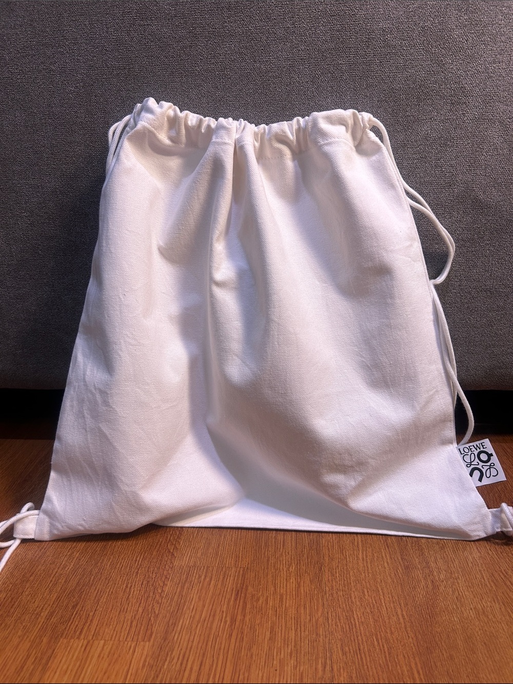 Loewe Cream Canvas Drawstring Pouch with Logo Tag
